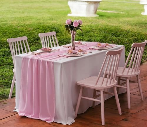 10ft Chiffon Table Runner Set - Dusty Rose 10 Pieces with Ribbons for Weddings