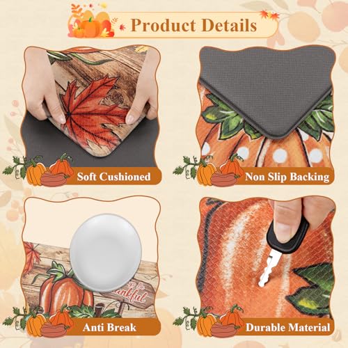 Fall Kitchen Mat with Pumpkin Pattern - Brown Pumpkin Variation, Anti-Fatigue, Waterproof, 17x48 inches