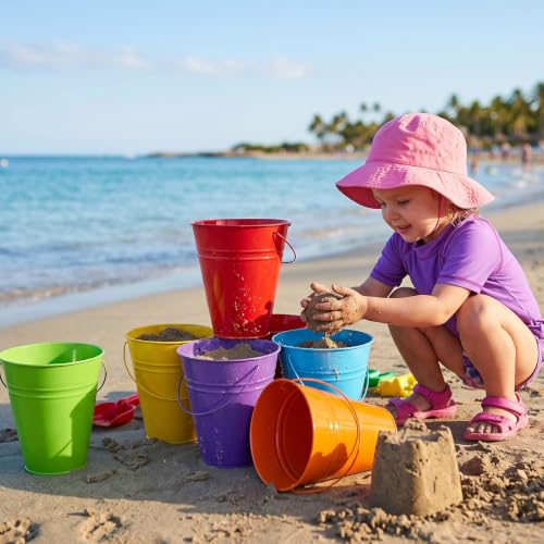 Rainbow Metal Buckets Set of 12 - 6.4 x 3.5 x 7 Inch Mini Pails for Party Decor