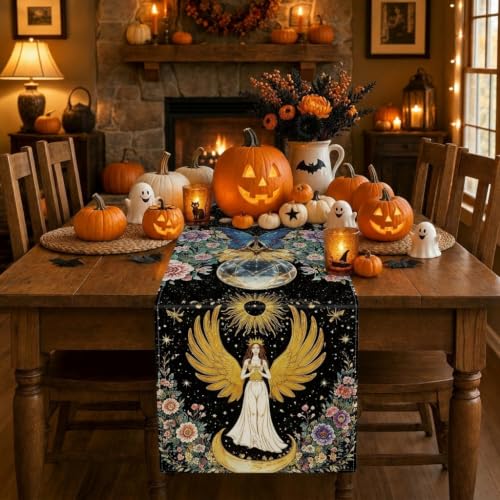 Halloween Witch Table Runner 13x72 Inch Burlap Seasonal Kitchen Decor