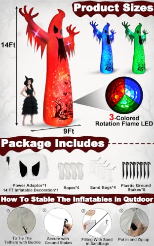 14 Ft Giant Halloween Inflatable Ghost Yard Decoration with Flame Light