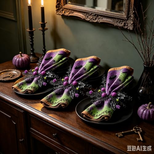 Halloween Spooky Beetle Spider Napkin Rings Set of 12 - Gothic Table Decor