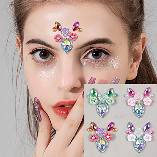 Rainbow Rhinestone Face Gems and Eyebrow Stickers for Festival Makeup