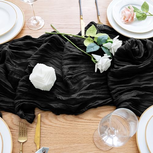 Black Cheesecloth Table Runner 10ft Boho Gauze Set of 2 for Weddings & Parties