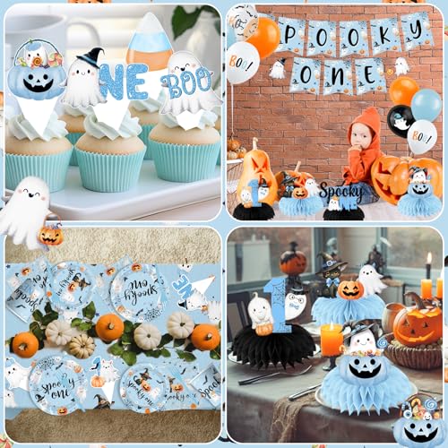 Halloween First Birthday Party Decorations Boy Blue Spooky Theme Set - Serves 24
