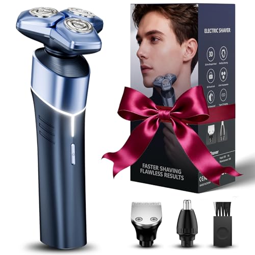 MALEGEBAZ Electric Razor for Men: 3-in-1 Shaver with Hair Clipper and Nose Trimmer - 3D Floating Heads, USB-C Charging, IPX8 Waterproof - for Face, Beard, Body and Travel, Valentines Day Gifts for Him