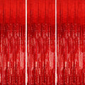 Shiny Red Foil Fringe Curtain Backdrop for Party Photo Booth Decorations - 3 Pack