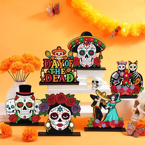 Day of the Dead Wooden Table Decorations - 6 Sugar Skull Centerpieces - Variation of THIS listing