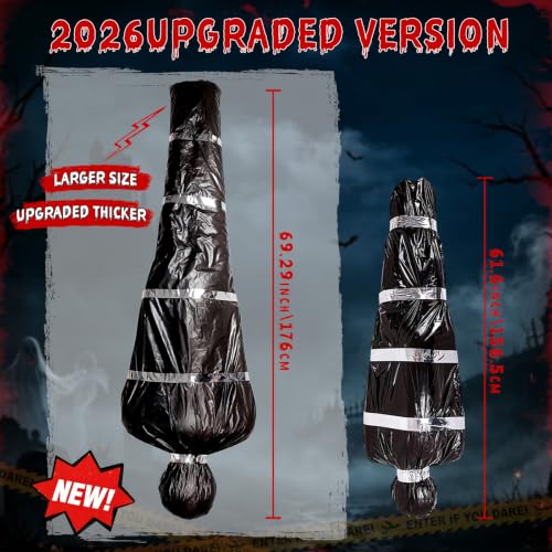 Halloween Body Bag Decorations Set - Outdoor Hanging Corpse Props with Rope & Blood Stains