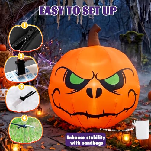 4 FT Halloween Inflatable Pumpkin Lighted Decoration - Green Eye Variant