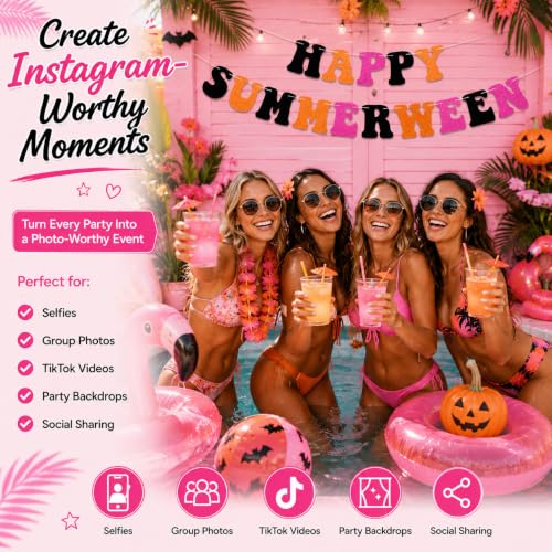 Summerween Party Decorations Pink Halloween Banner for Girls & Teens