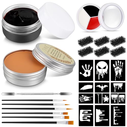Halloween Makeup Set with Scar Wax Bruise Wheel Blood Gel & Stencils - Variation 4
