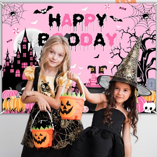Happy Boo Day Banner Backdrop 7x5 ft Pink Halloween Birthday Decorations - Avezano