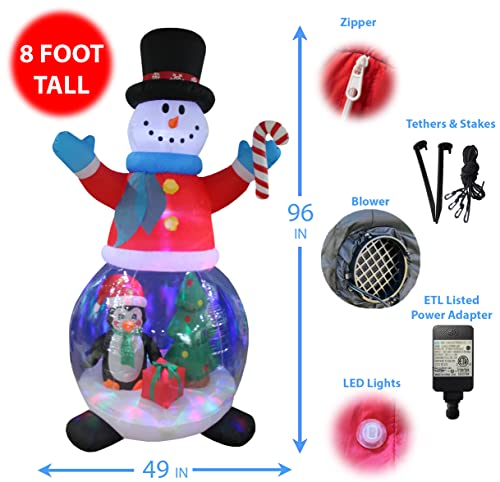 8 Ft Christmas Inflatable Snowman Globe with Penguin & Gift Box - Outdoor Holiday Decor