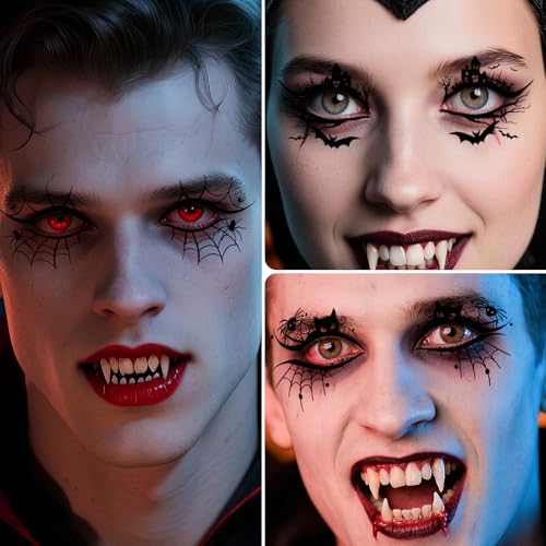 Halloween Eye Shadow Temporary Tattoos Set - 24 Sheets Spider Web Bat Pattern Eyeliner Stickers for Face & Eye Makeup - Variation of THIS LISTING
