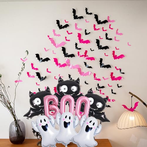 Halloween Pink Boo Balloons & Bat Decorations Party Supplies