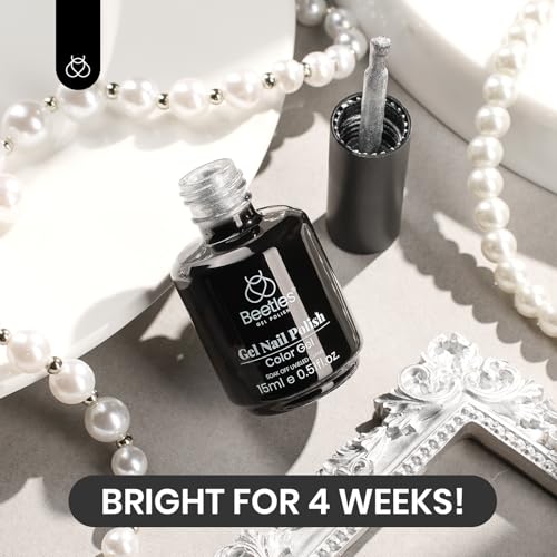 Pearl Silver Glitter Gel Nail Polish - Long Lasting Sparkle & Shimmer - 15ML - Silver Dancefloor Variation