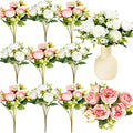 Silk Peony Flower Bundles - White & Pink Faux Flowers for Home & Wedding Decor - 12 Pack