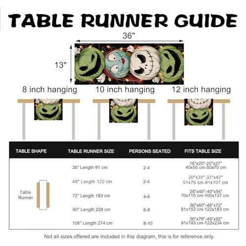 Halloween Jack O Lantern Pumpkin Table Runner - Green Monster, 13x36 inches Variation