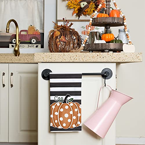 Fall Kitchen Towels Set of 2 - Orange Polka Dot Pumpkin Decor - Rustic Variation