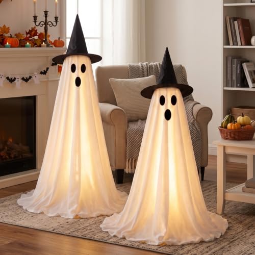 Halloween Ghost Decorations Outdoor Indoor with Remote Control, 59-Inch Spooky Light-Up Ghosts - 2 Pack