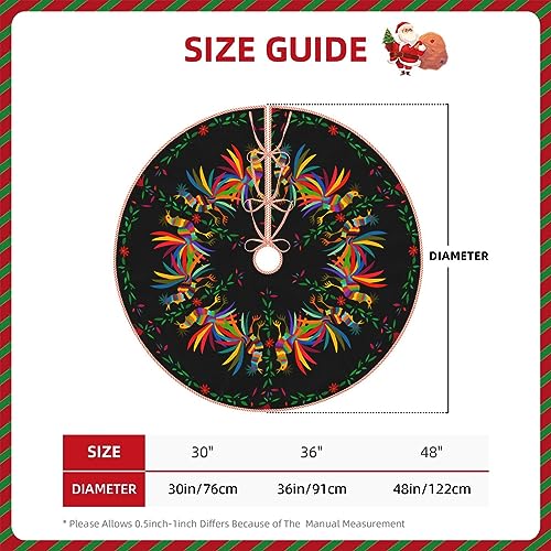Round Ethnic Mexican Christmas Tree Skirt 36 Inch Black Rustic Holiday Decor