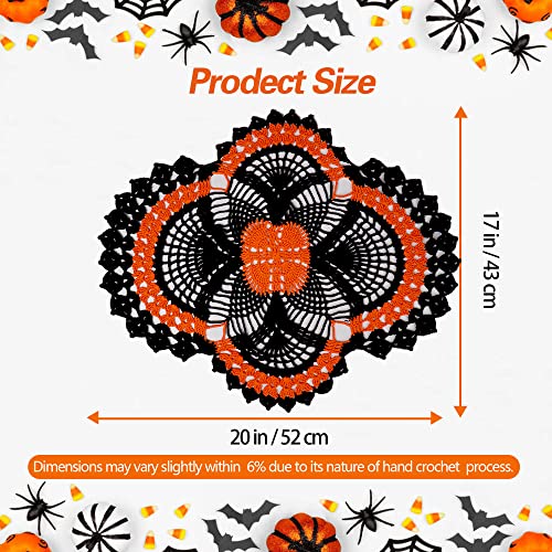 Halloween Black and Orange Crochet Doily - 20x17 Inch Cotton Table Decor