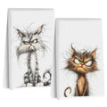 2 Pcs Funny Cat Kitchen Towels - Multi 1637 Cute Cat Gift Reusable Hand Towels