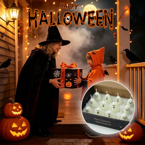 Ghost Candles Set - 12 Pack Mini Soy Wax Halloween Decorations - Ghost 2 / 12 Packs