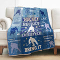 Hockey Blue Throw Blanket 60x80 Inches - Soft Flannel Ice Hockey Gift for Boys Girls Teens Adults