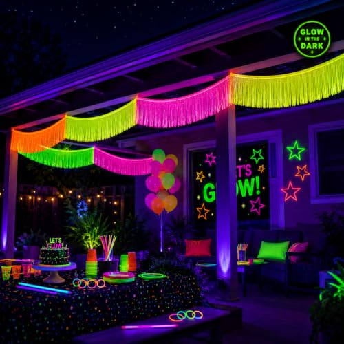 Glow in the Dark Neon Tinsel Banners Set - 5 Color Party Decorations