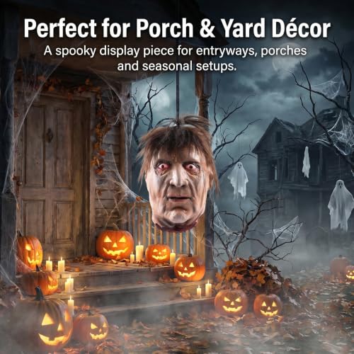TIODIO Hanging Severed Head Halloween Prop - Life-Size Latex Zombie for Haunted House & Yard Decor - Multi100