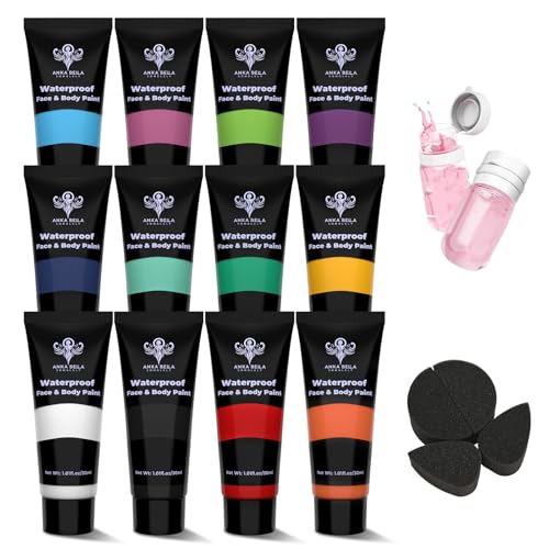 Basic 12 Colors Waterproof Face Body Paint Set - Smudge & Sweatproof Halloween Cosplay