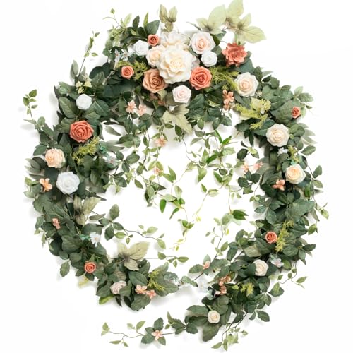 Spring Eucalyptus and Willow Leaf Garland - 9FT Wedding Decor with Pink Garden Blush Variation