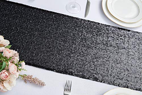 12x72 Inch Black Sequin Table Runner Set - 2PCS for Wedding & Party Decor Variation of 12"x72" 2PCS / Black