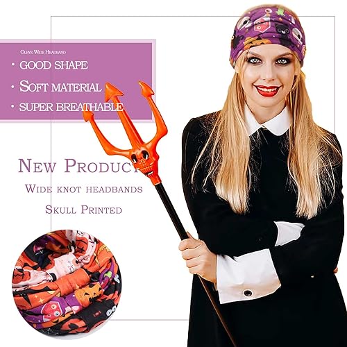 Halloween Headbands for Women Wide Knotted Ghost Pumpkin Non Slip Hair Accessories - Variation A