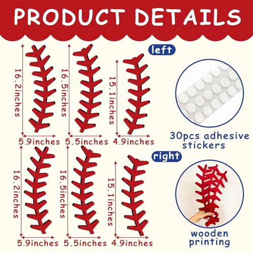 Baseball Wooden Wall Decor - Large Baseball Stitches Sports Wall Stickers for Kids Room & Playroom - Variation: Baseball Wooden