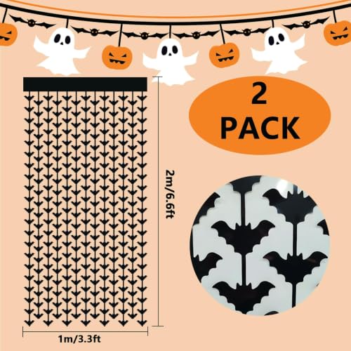Halloween Foil Fringe Curtain Set - Black Bats Metallic Tinsel Streamers for Party Backdrops