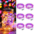 LED Fairy String Lights Battery Operated Waterproof 7ft 20 LEDs - Orange & Purple, 6 Pack