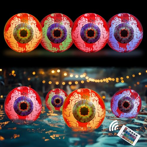 Inflatable Bloodshot Eyeballs Halloween Decor - 2 Pack Waterproof Garden Props with LED Lights - Red