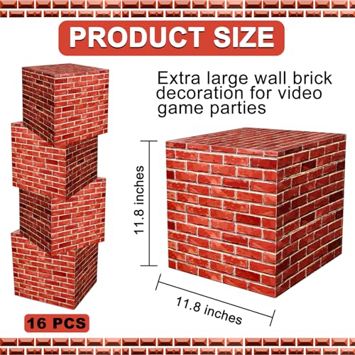 Red 16 PCS Brick Party Boxes - Video Game Theme Cardboard Building Blocks for Celebrations