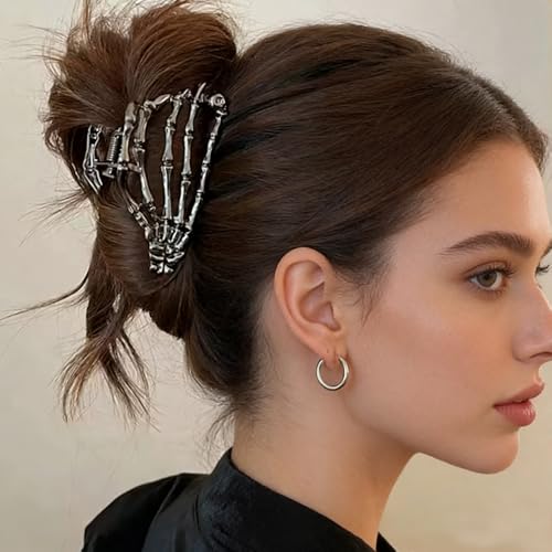 Gothic Hair Claw Clips Set - Spider Skeleton, Cobweb & Bone Hand Design