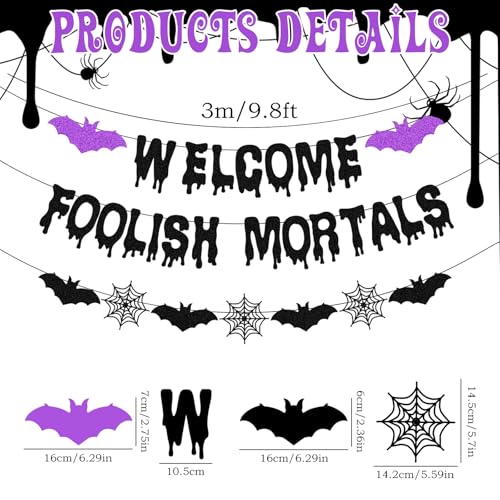 Halloween Banner Set with Bat & Web Decor - Haunted House Wall Hangings