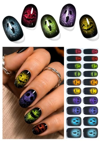Halloween Cat Eye Gel Nail Wraps - Ghost Face UV Stickers, 20pcs, A5 Variation