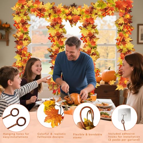 Autumn Maple Leaf Garland Set – 2 Pcs Fall Decor for Weddings, Thanksgiving, Outdoors & Indoors