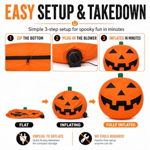 11FT Giant Inflatable Pumpkin with LED Lights - Outdoor Halloween Yard Decor