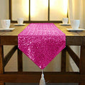 Hot Pink Sequin Table Runner with Tassels - 12x72 Inch Wedding Party Decor