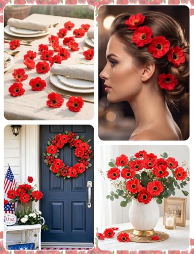Artificial Red Poppy Flowers Bulk - Memorial & Event Decor, 120 Pieces Variation of THIS listing