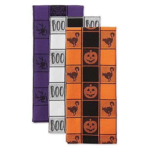 Halloween Embellished Dishtowel Set - Woven Check 3 Piece 18x28, Cotton