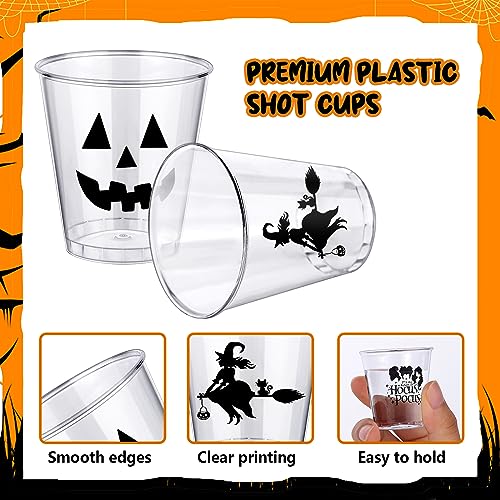 Halloween Plastic Shot Glasses Set - 108 Clear Disposable Cups with Spooky Designs